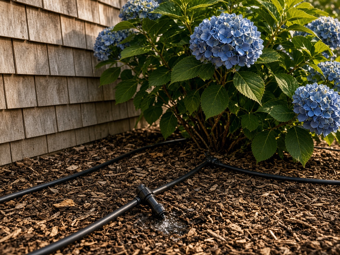 Drip line along a hydrangea bed